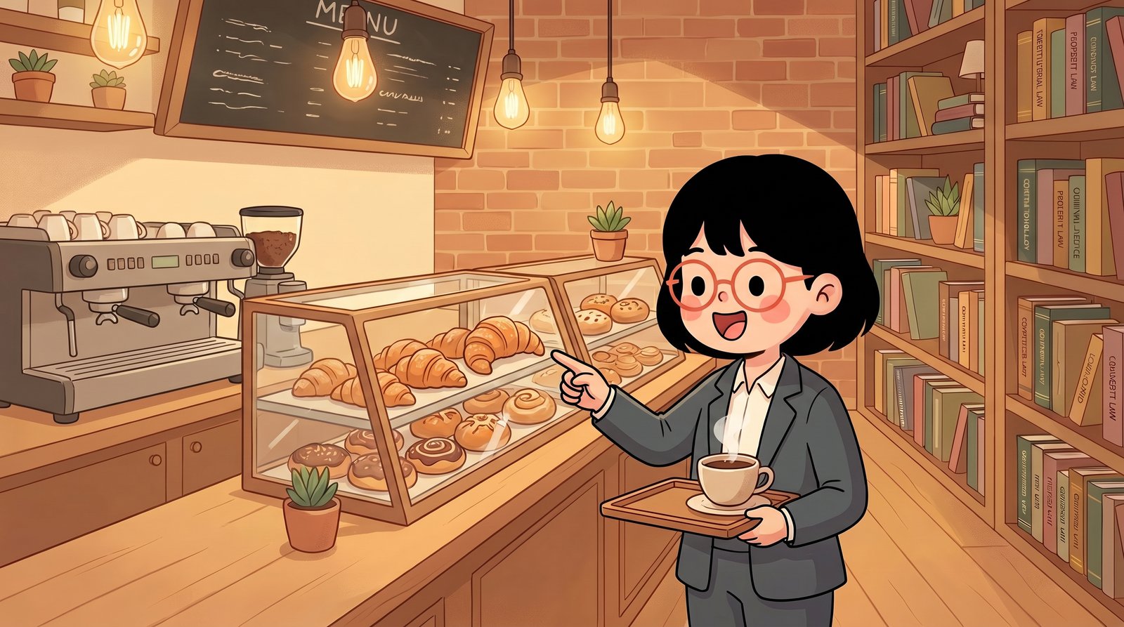 น้องแว่นสั่งขนมที่เคาน์เตอร์คาเฟ่ Kelomn หลังสรุปบทความ Joint Venture